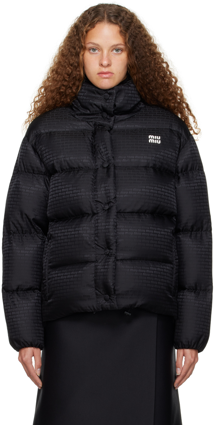 ダウンジャケット・コート MIU MIU MIU MIU LOGO DOWN JACKET Miu Miu Logo Down Jacket In Nero | ModeSens
