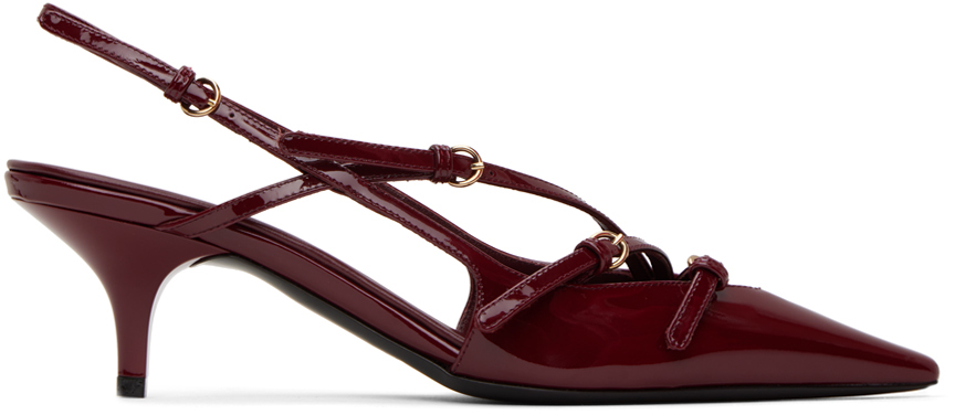 Miu Miu Slingback Deep Purple In Patent Leather With Buckles In Burgundy