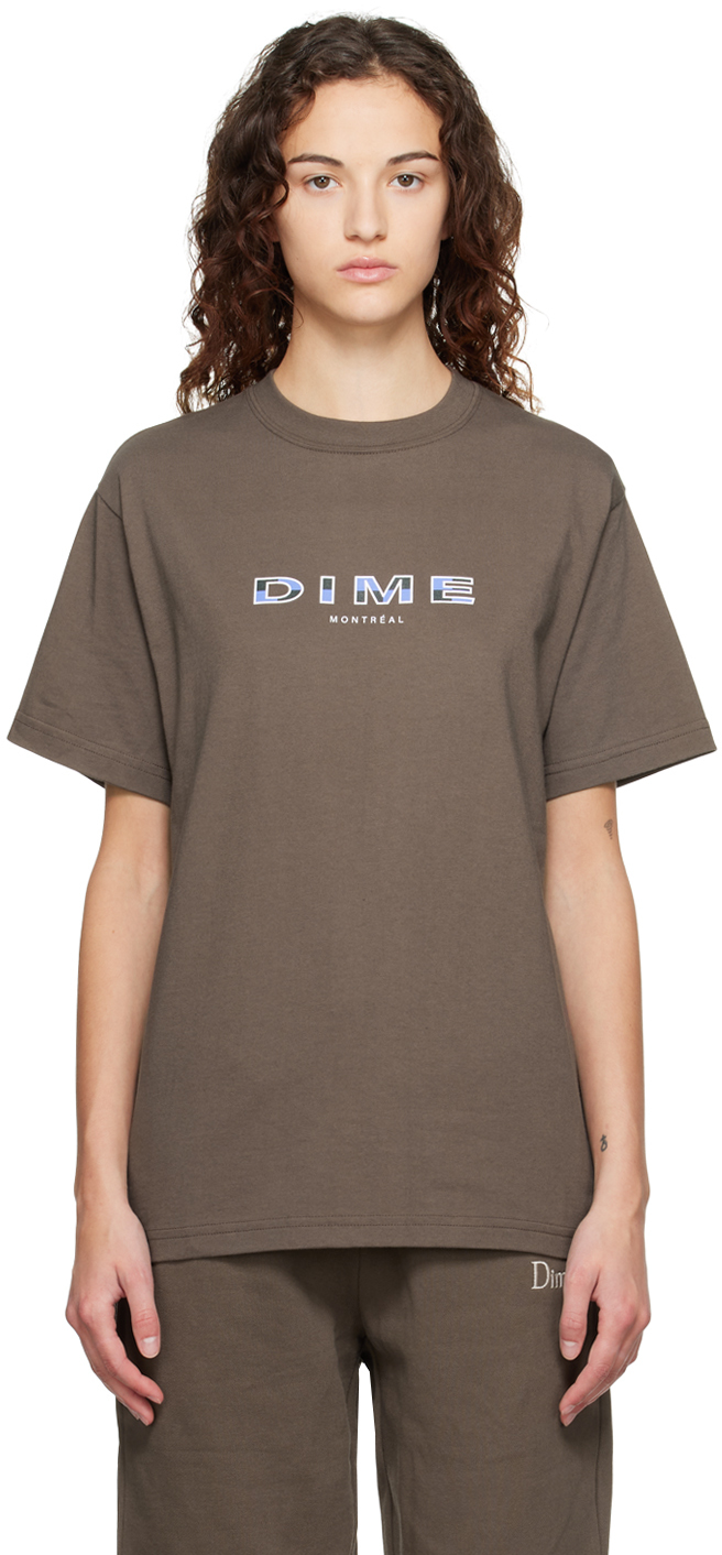 Dime Brown Block Font T-shirt In Driftwood