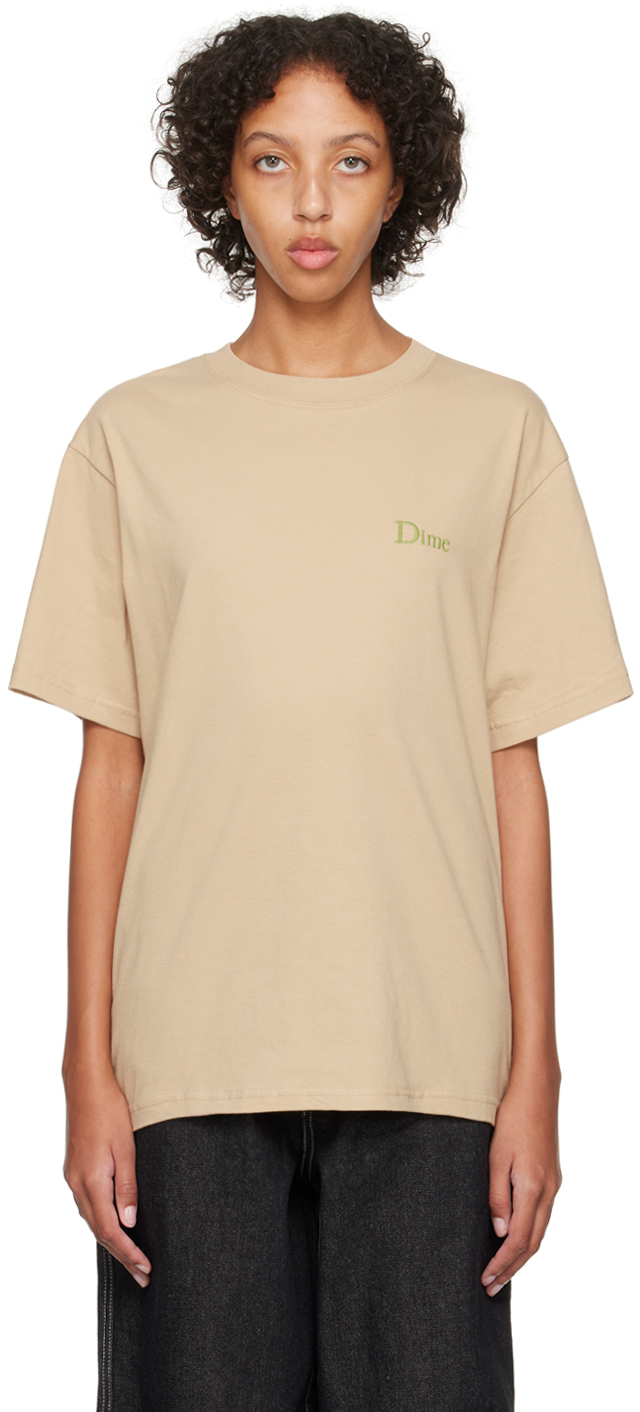 Dime Beige Embroidered T-shirt In Sand