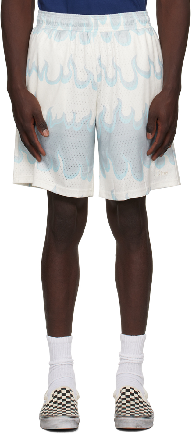 Dime Space Flame Straight-leg Printed Mesh Shorts In White