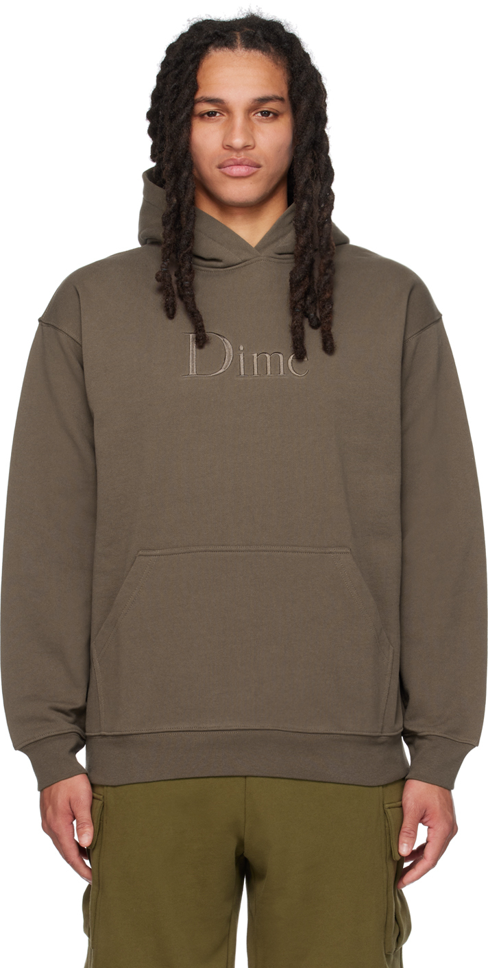 Dime Brown Embroidered Hoodie In Driftwood