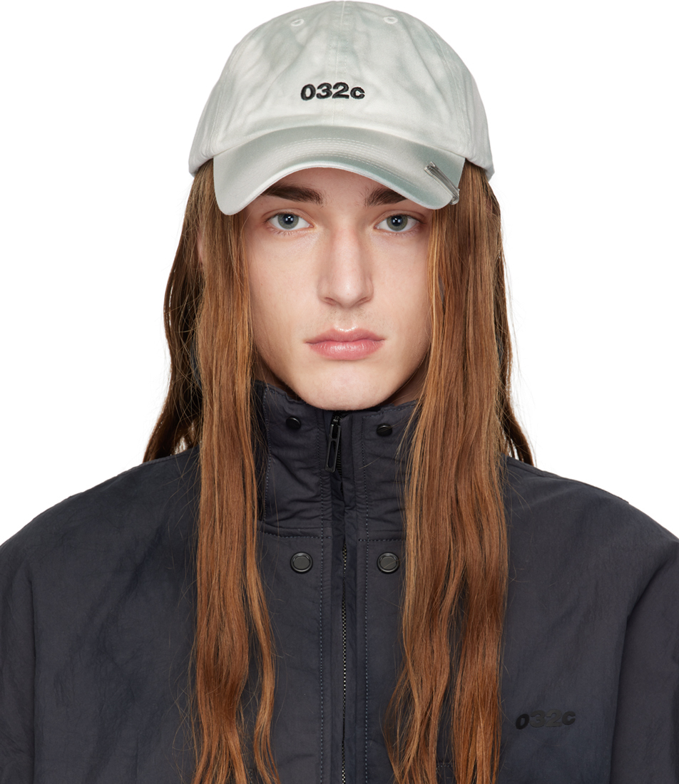 Shop 032c White & Gray Fixed Point Cap In Dirty White