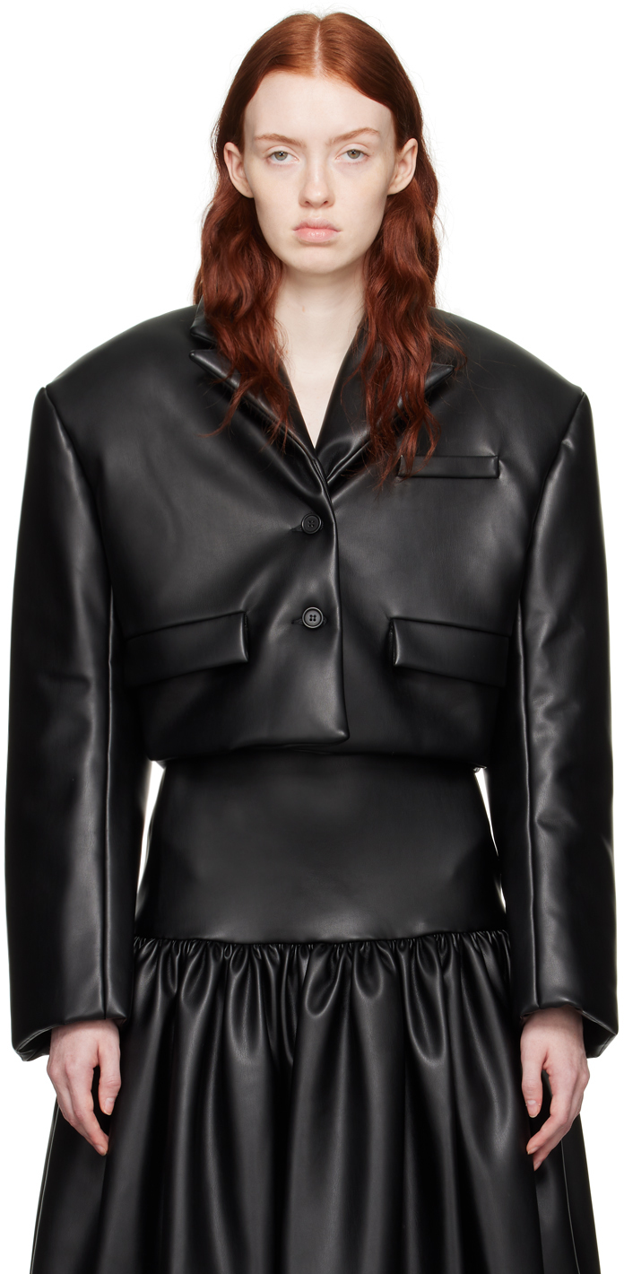 Yume Yume Black Cropped Arthur Faux-leather Jacket In Black Vegan Leather