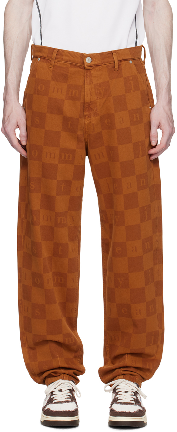 Tommy Jeans Brown Checkerboard Jeans In Desert Wood