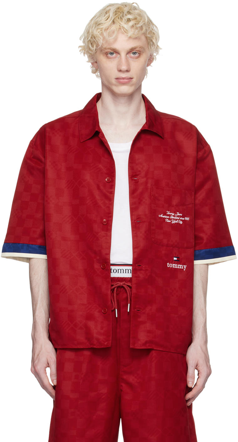 Tommy Jeans Red Checkerboard Shirt In Rich Red