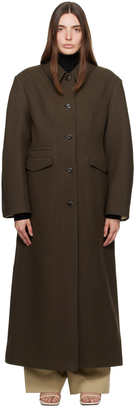 Shop Nanushka Brown Brogan Coat In Dark Green