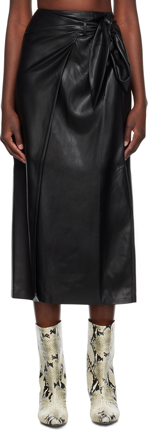 Shop Nanushka Black Amas Vegan Leather Midi Skirt