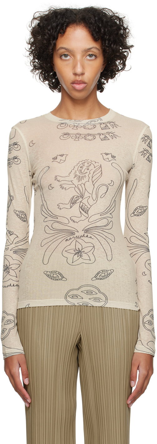 Beige Lymee Long Sleeve T-Shirt by Nanushka on Sale