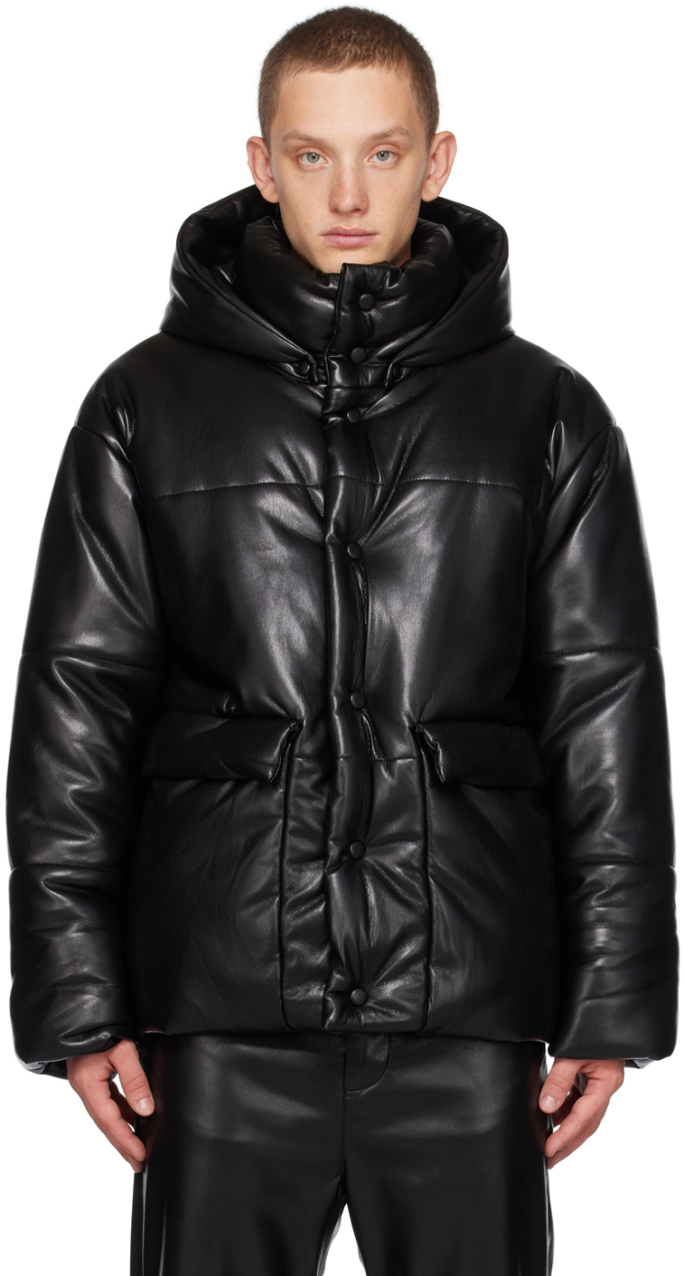 Nanushka Black Hide Faux-Leather Puffer Jacket