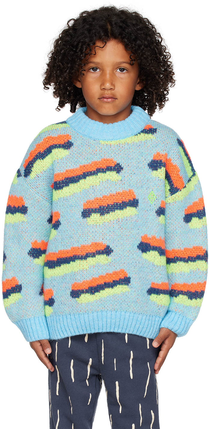 The Animals Observatory Kids Blue Bull Sweater In Soft Blue Logo