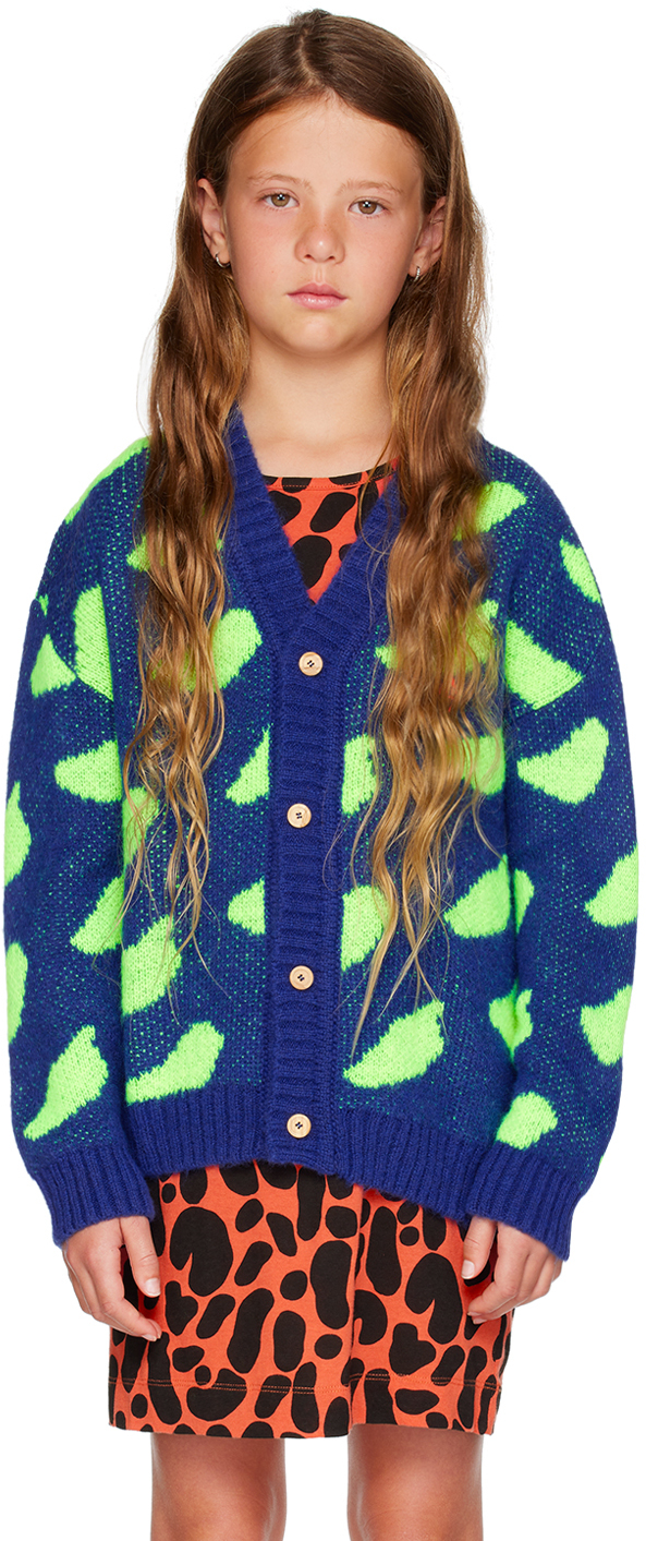 Shop The Animals Observatory Kids Blue Racoon Cardigan In Navy Logo