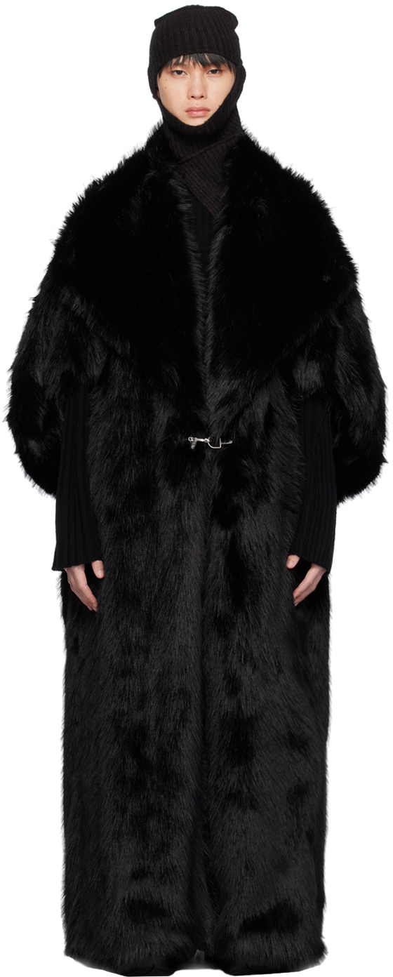 Chen Peng Black Wilderness Faux-fur Coat In Cpc546