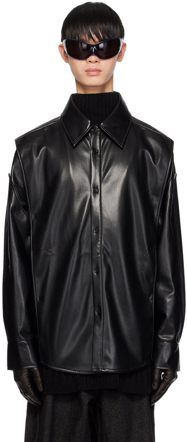 Black Layered Faux-Leather Shirt