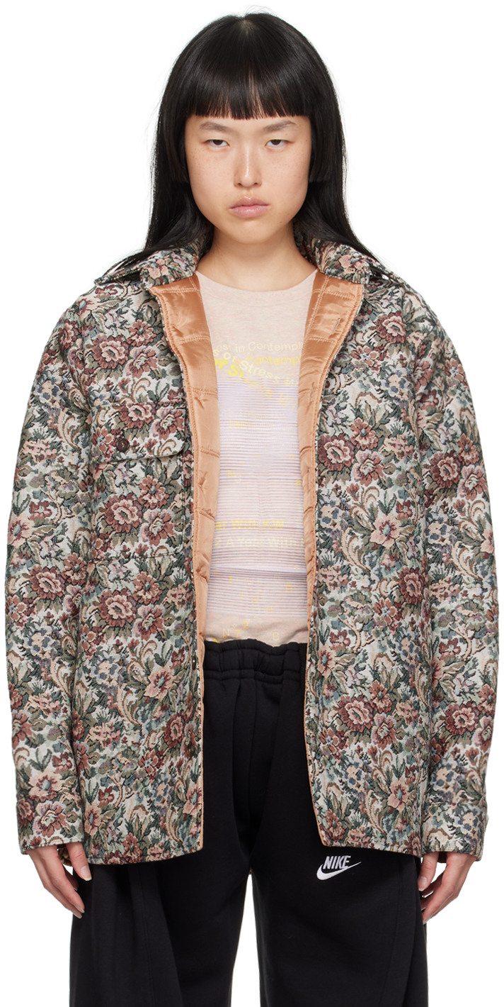 Floral Sequin Embellished Linen Jacket - Neutral Multicolor