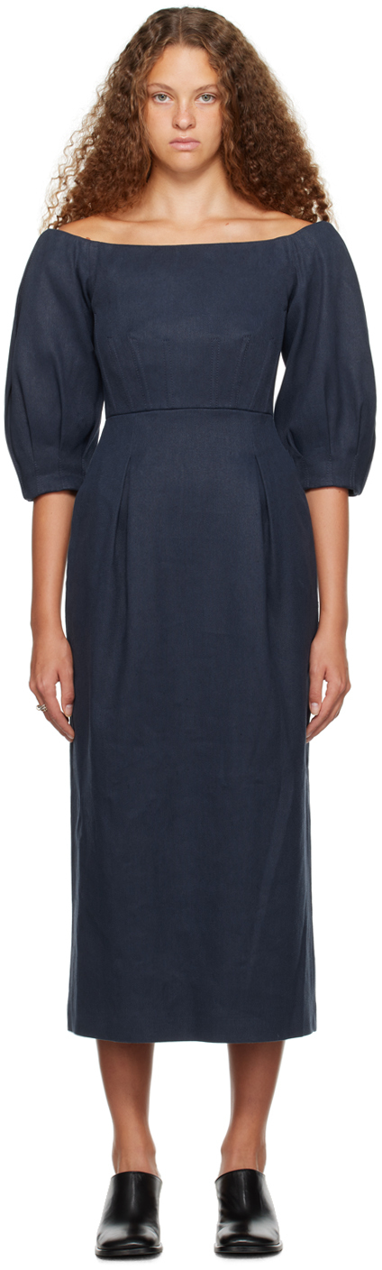 【関税込み】Gabriela Hearst ネイビー Majano ミディアムドレス Navy Majano Midi Dress by Gabriela Hearst on Sale