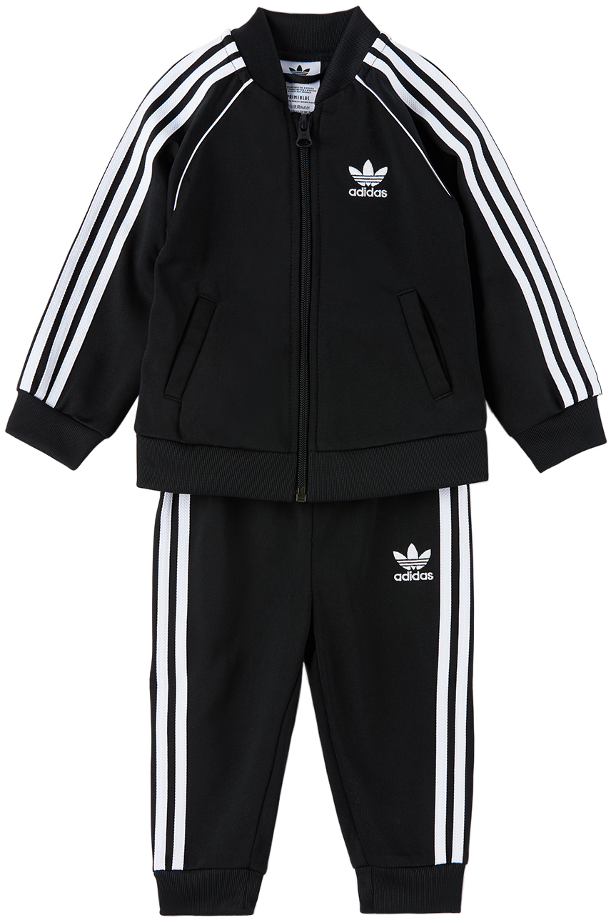 Shop Adidas Originals Baby Black Adicolor Sst Track Suit In Black / White