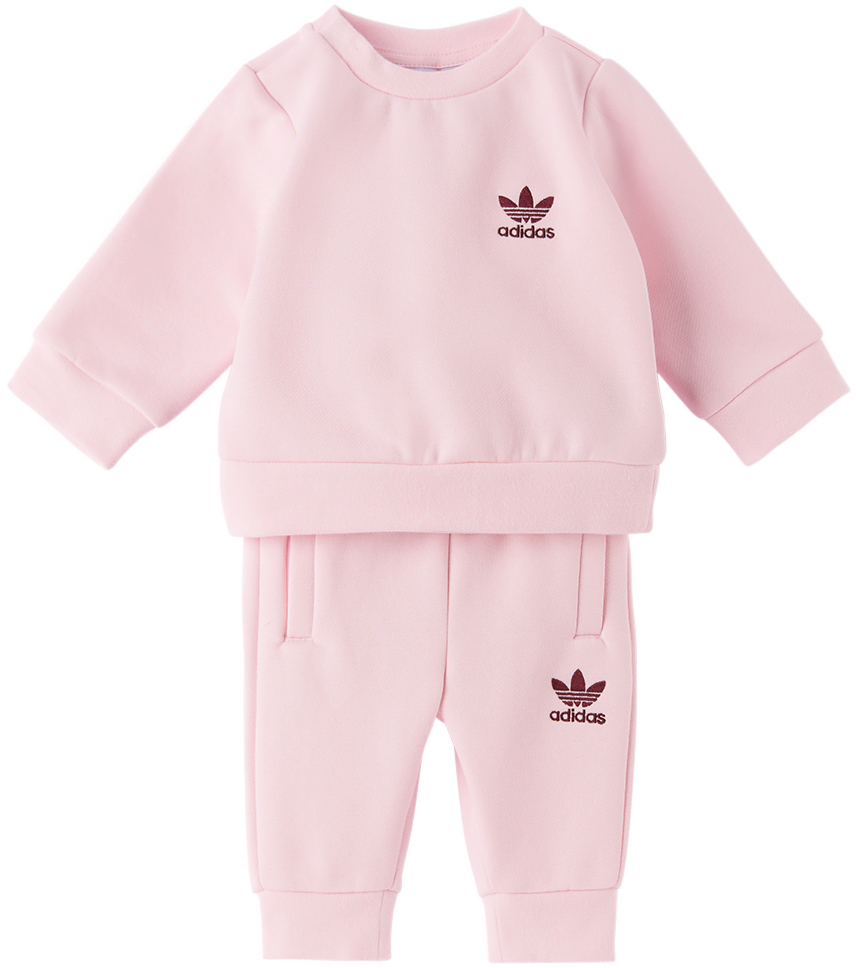 Morgen Lagring maling Adidas Originals Baby Pink Embroidered Sweatsuit Set In Clear Pink / Maroon  | ModeSens