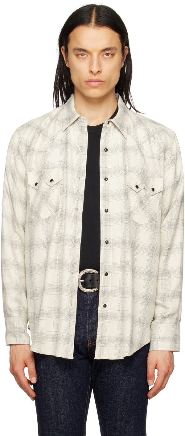 The Letters Off-white Western Check Shirt In Ecru