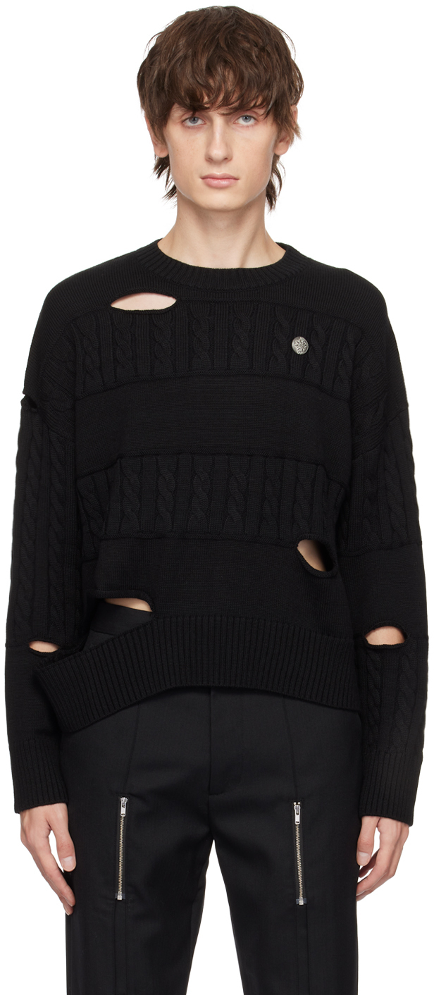 Black Distressed Sweater by The World Is Your Oyster on Sale