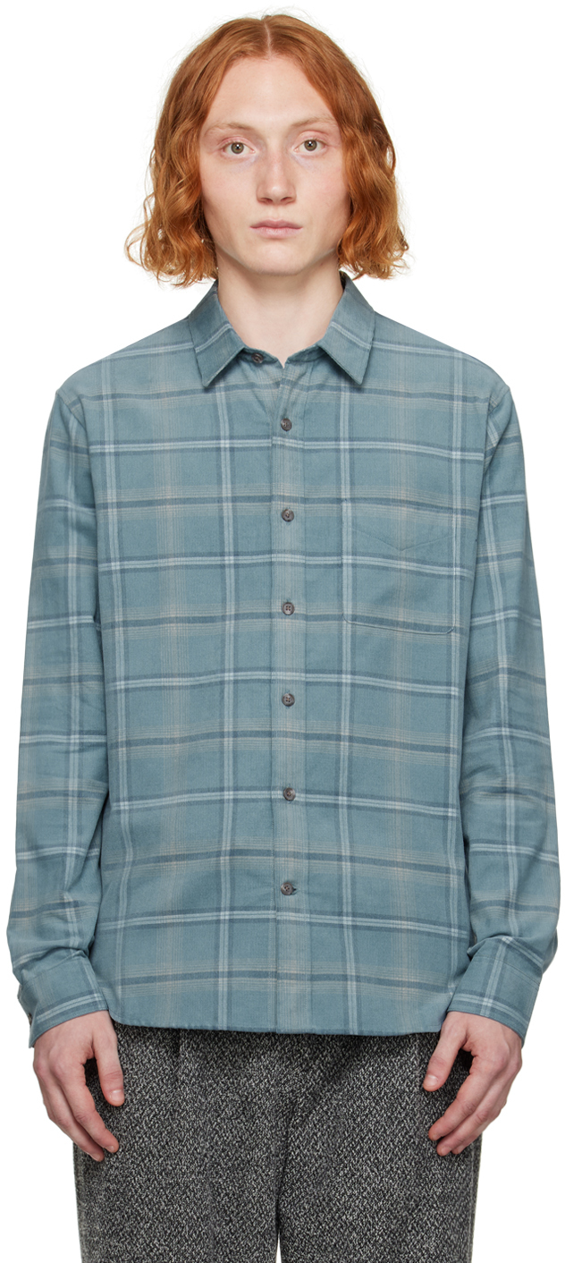 Vince Blue Check Shirt In Blulin/sndstn-482bls