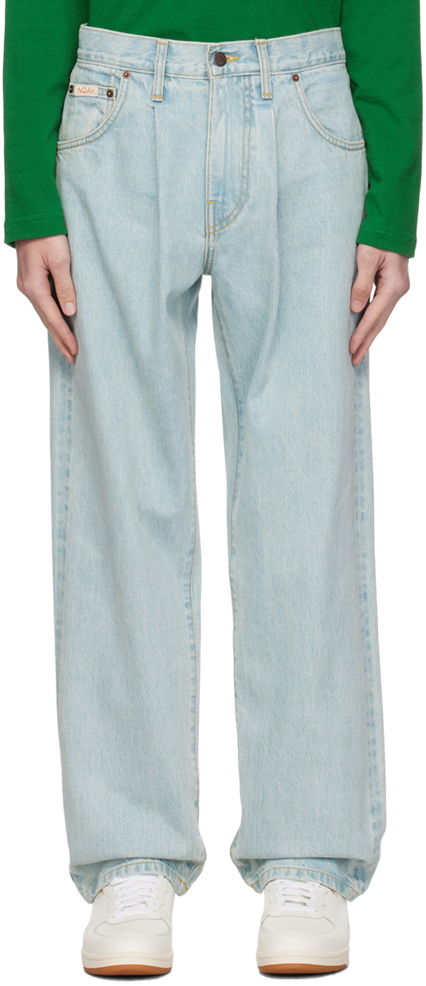 Pleated Selvedge Straight Leg Jeans In Light Wash