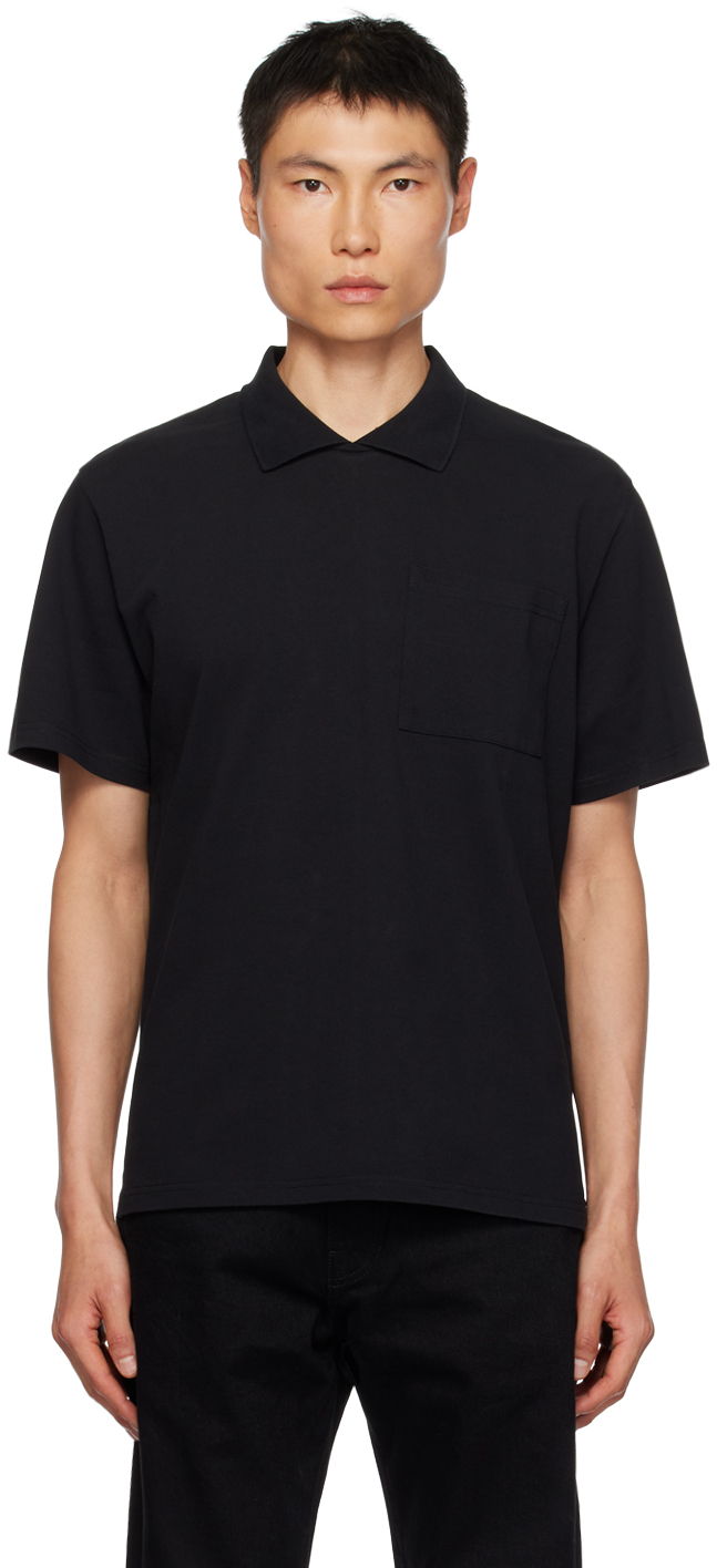 Black Collared Polo by Noah on Sale