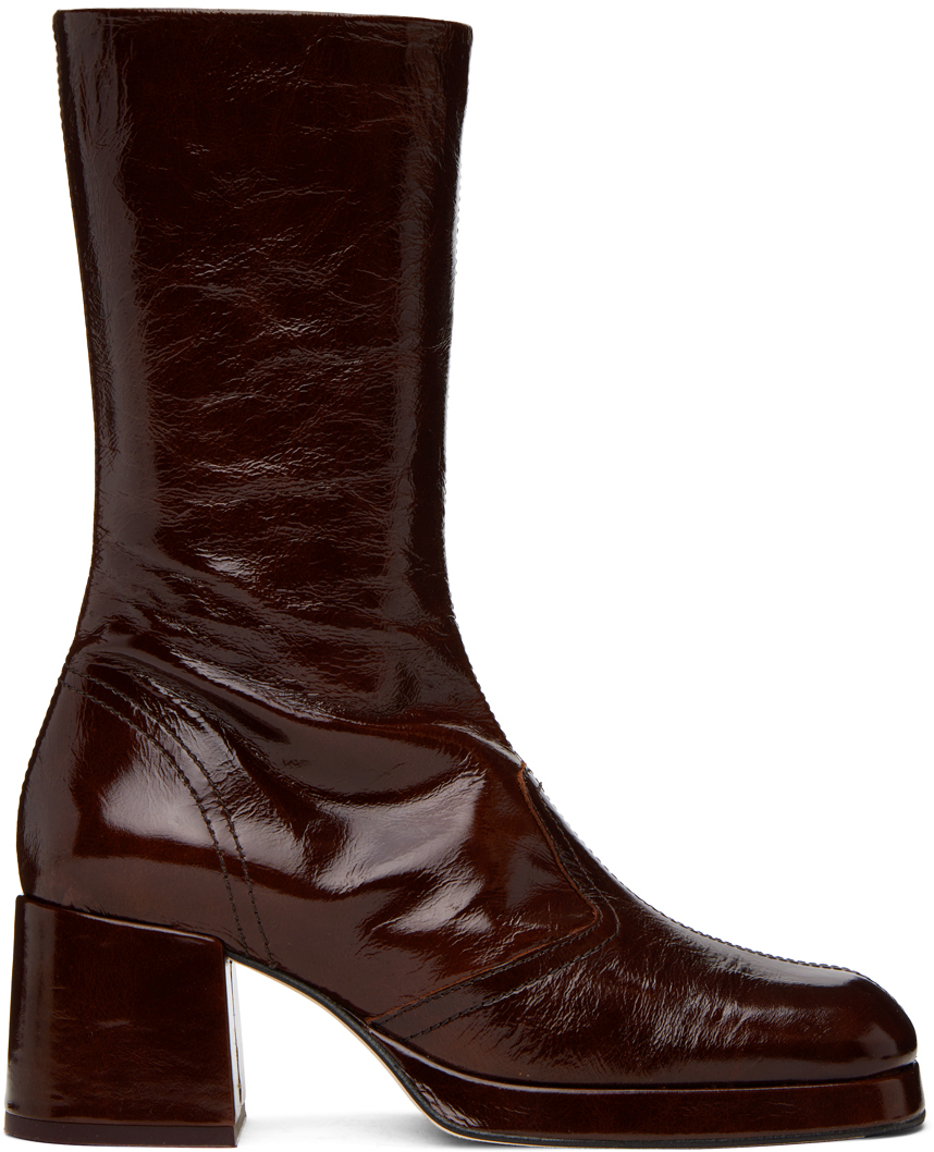 Miista Burgundy Cass Boots In Brown Patent