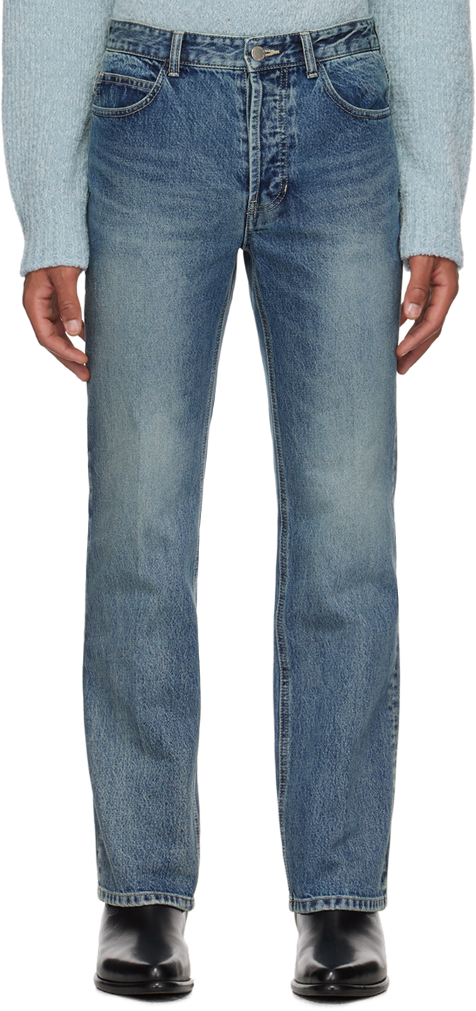 Solid Homme: Blue Straight-Leg Jeans | SSENSE