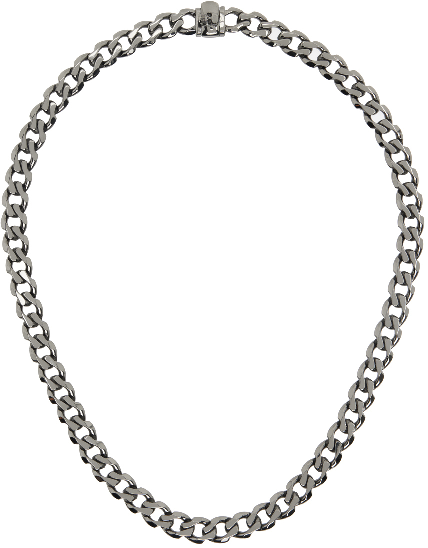 Carabiner Flat Curb Chain Necklace in Gunmetal