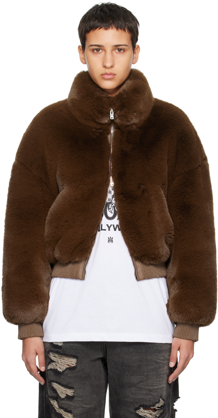 Brown Cropped Faux-Fur Jacket