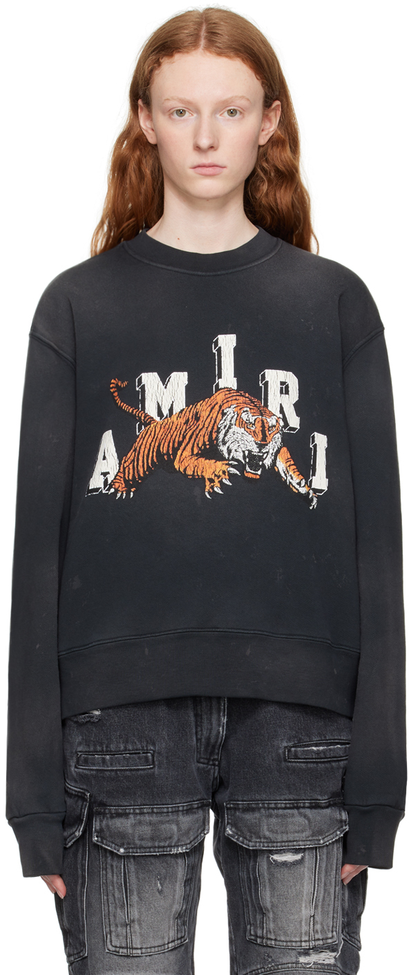 Shop Amiri Black Vintage Tiger Sweatshirt