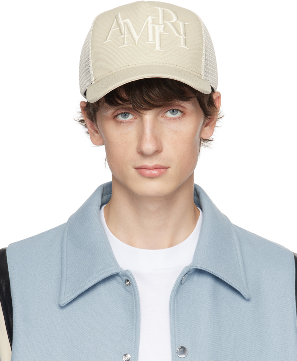 Amiri Men's Staggered Logo Trucker Hat In Marshmallow | ModeSens