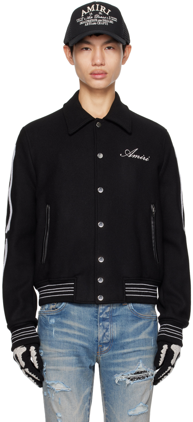 Shop Amiri Black Spread Collar Bomber Jacket