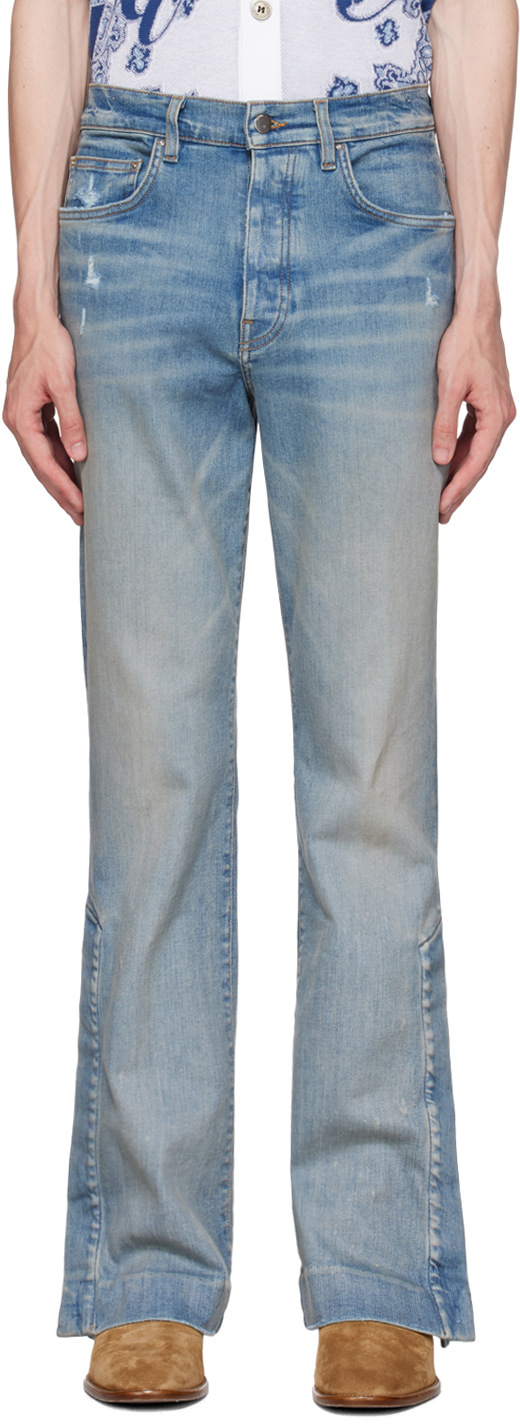 Shop Amiri Blue Stacked Flared Jeans In Clay Indigo