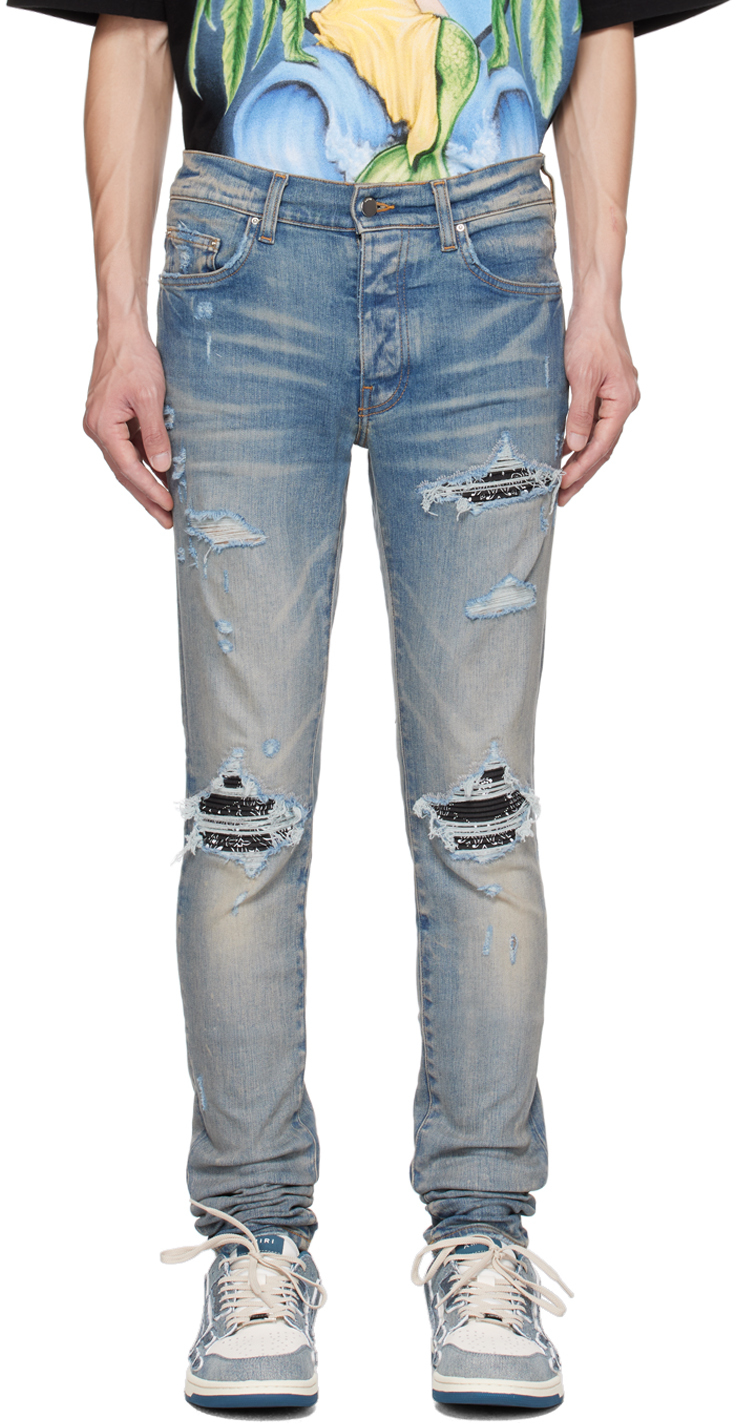 Shop Amiri Blue Mx1 Bandana Jeans In Clay Indigo