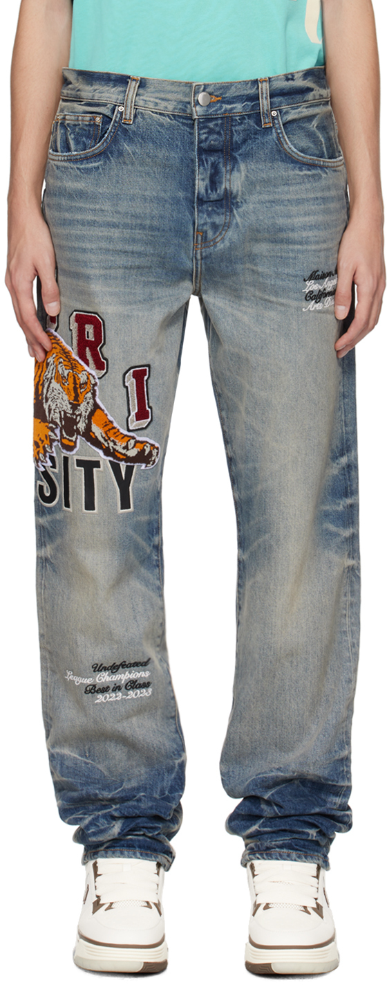 Shop Amiri Indigo Varsity Tiger Jeans In Vintage Indigo