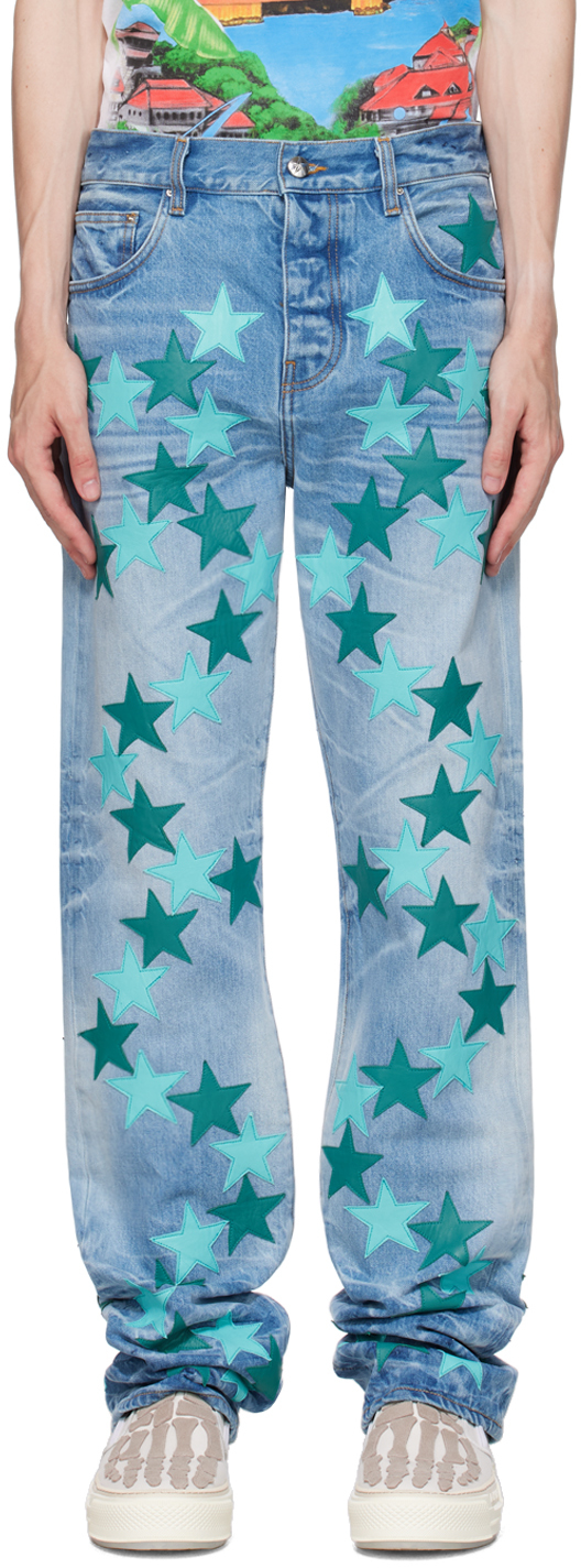 Shop Amiri Blue Chemist Edition Star Jeans In Faded Indigo