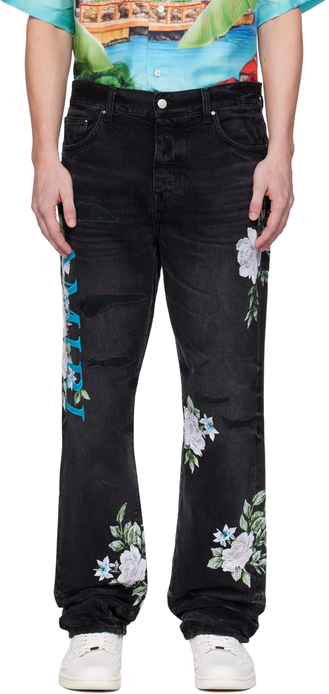 Taktil sans duft Alarmerende AMIRI: Black Embroidered Jeans | SSENSE