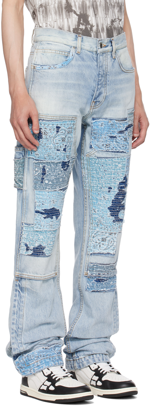 Amiri Patchwork Bandana Carpenter Straight Jean In Stone Indigo