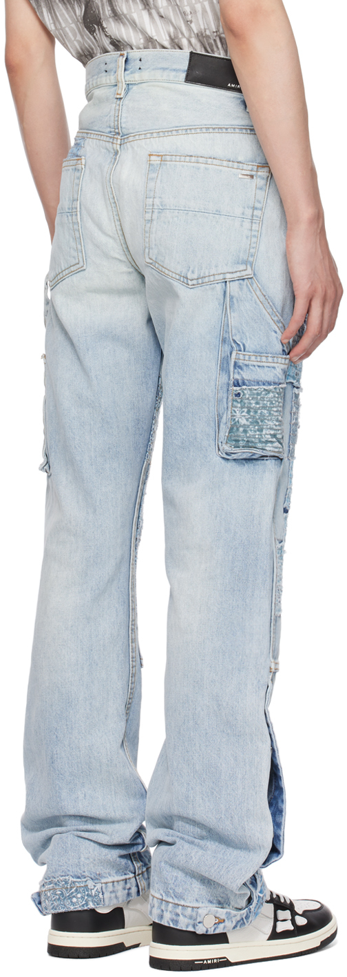 Amiri Patchwork Bandana Carpenter Straight Jean In Stone Indigo