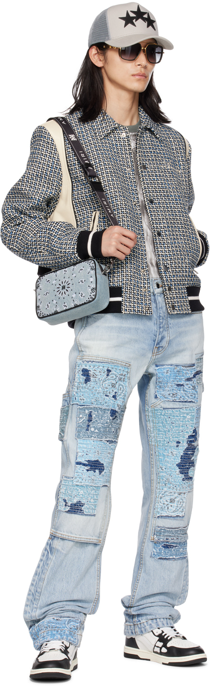 Amiri Patchwork Bandana Carpenter Straight Jean In Stone Indigo