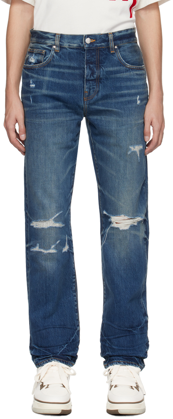 Amiri Fractured Straight-leg Distressed Jeans In Blue