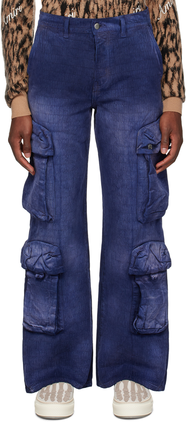 Blue Jacquard Cargo Pants