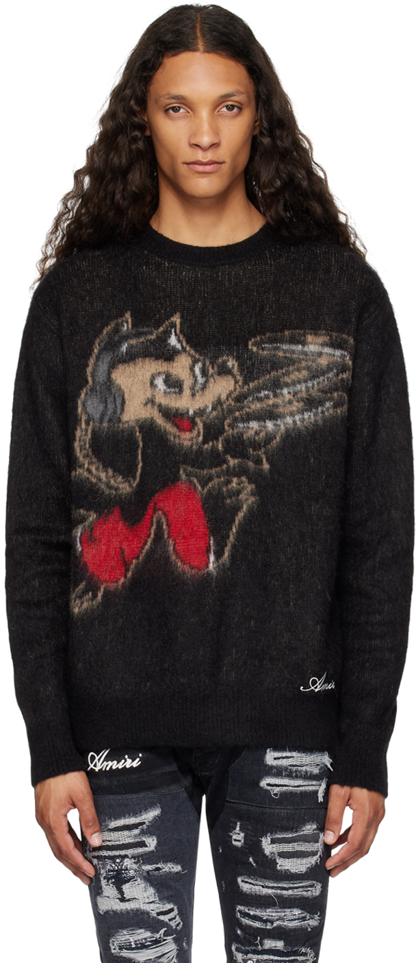 Shop Amiri Black Record Wolf Sweater