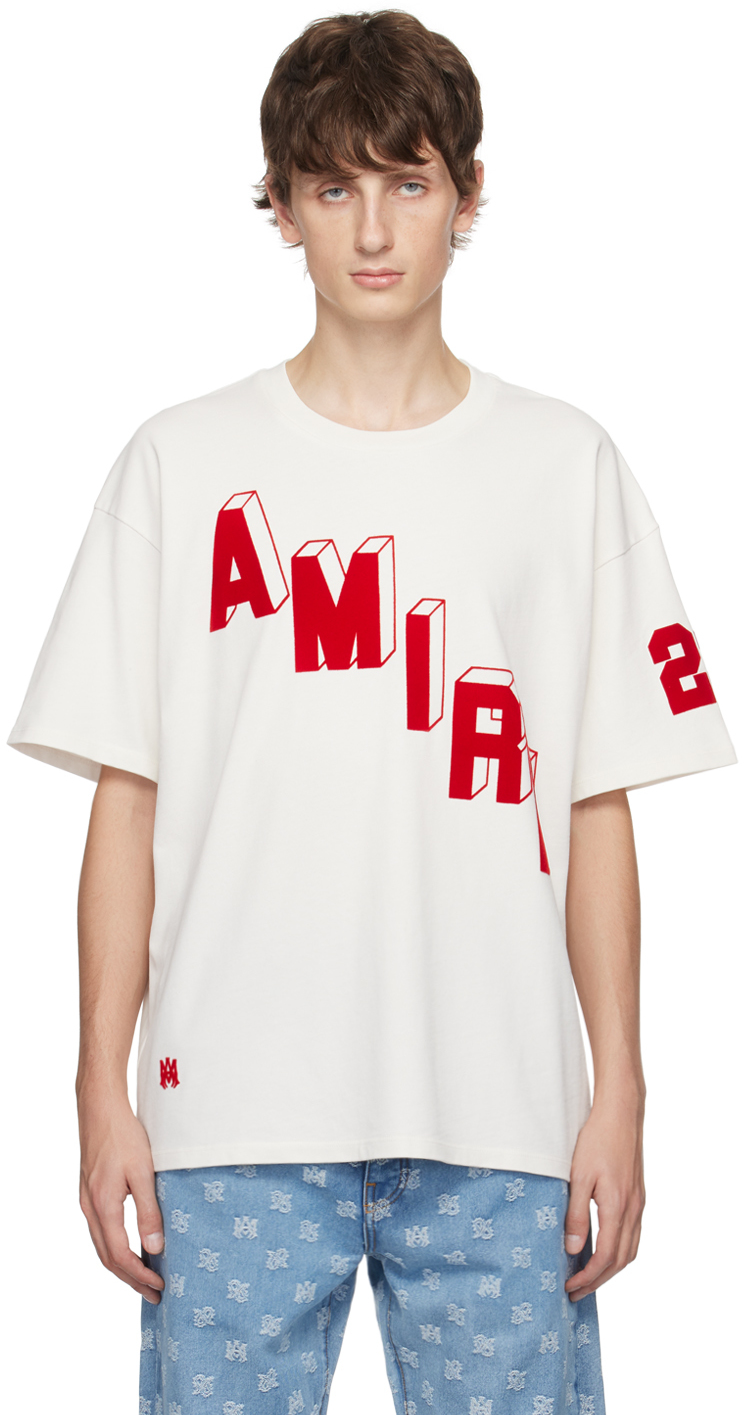 Luxury T-shirt for men - Amiri white logo khaki T-shirt