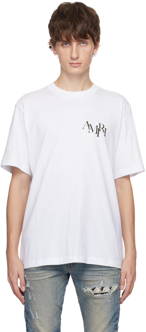 AMIRI: ホワイト ロゴプリント Tシャツ | SSENSE 日本