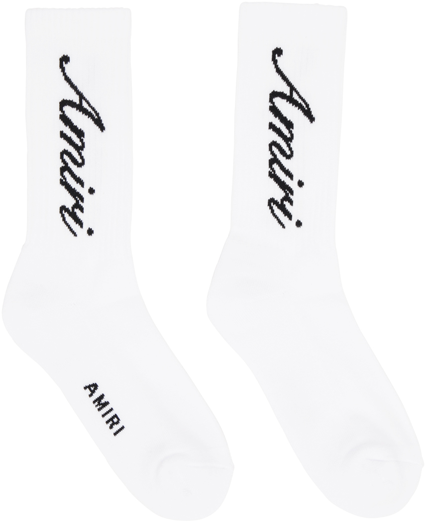 Amiri White & Black Script Socks In White / Black