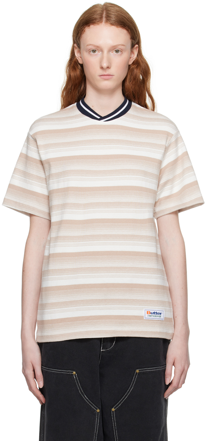 Taupe & White Striped T-Shirt