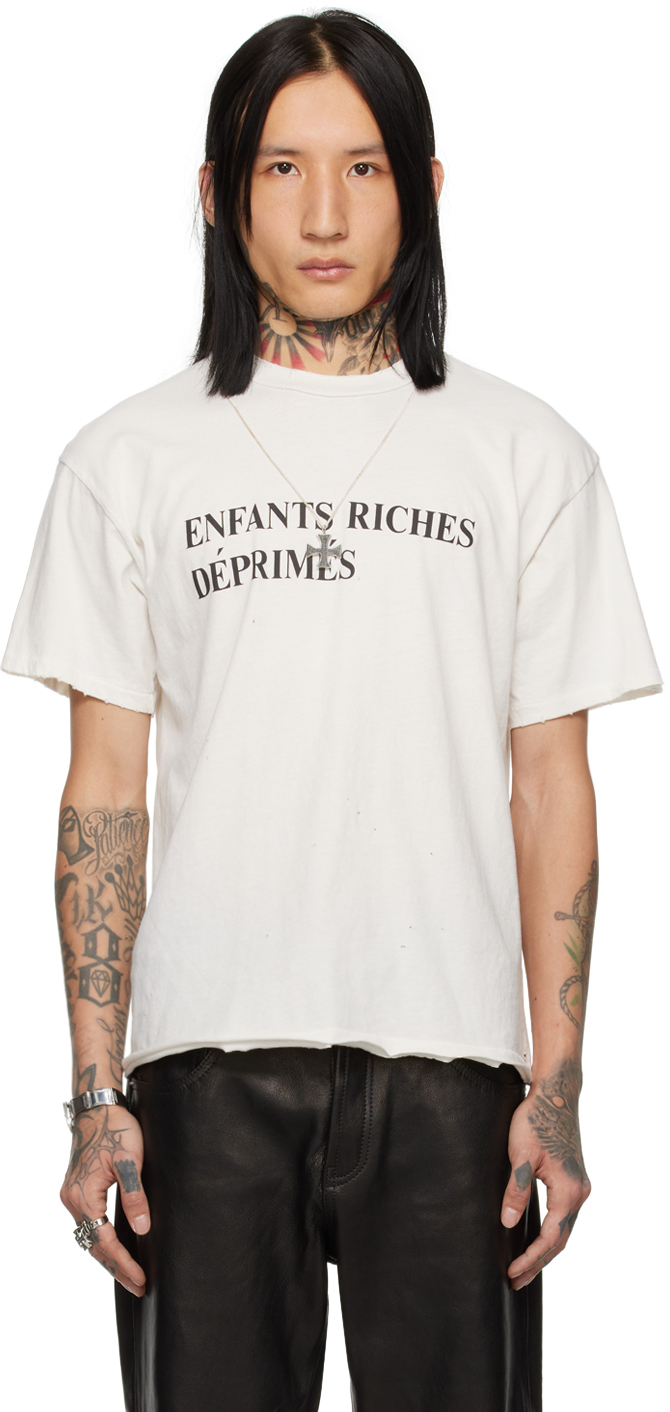 Enfants Riches Deprimes Distressed Logo-printed Cotton-jersey T-shirt In White